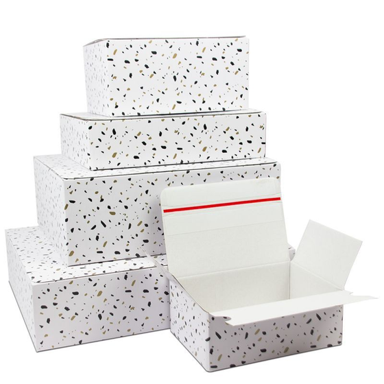 Confetti-borrelboxen met plakstrip – Enkellaags golfkarton met wit papier